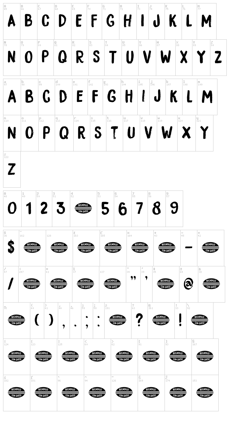DK Bocadillo font map